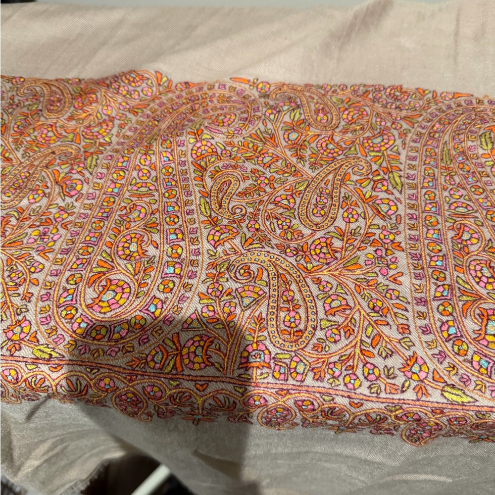 Paisley Patterned Scarf - Pink and Orange